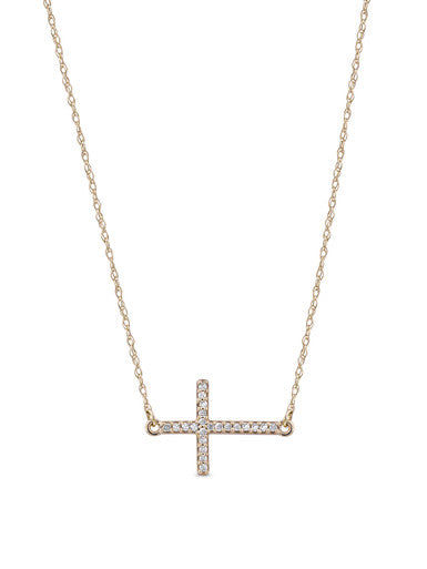  May & June 1/20ct TDW Diamond Cross Pendant Necklace - Yellow - Bonton