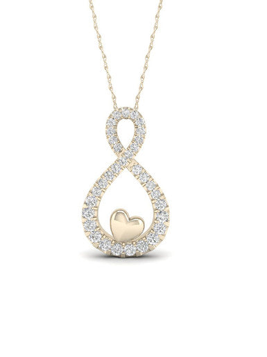  May & June 1/6ct TDW Diamond Infinity with Heart Pendant Necklace - Yellow - Bonton