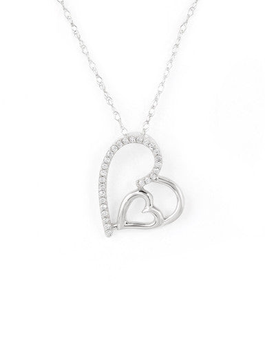  May & June 1/8ct TDW Diamond Heart Pendant Necklace - White - Bonton