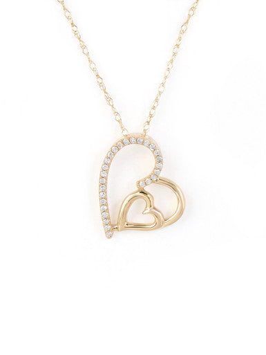  May & June 1/8ct TDW Diamond Heart Pendant Necklace - Yellow - Bonton