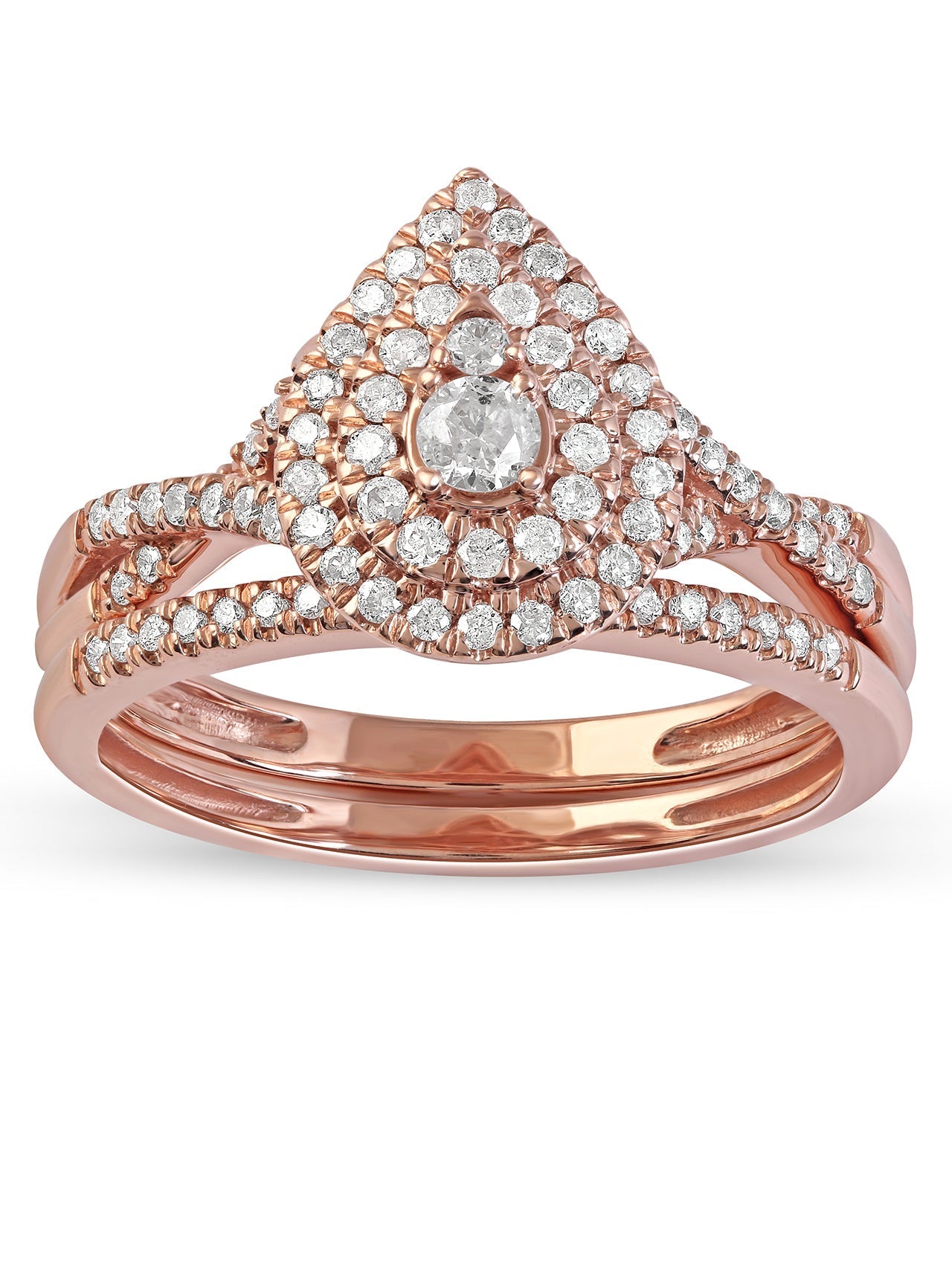  May & June 1/2ct TDW Diamond Double Halo Bridal Ring Set - Pink - Bonton