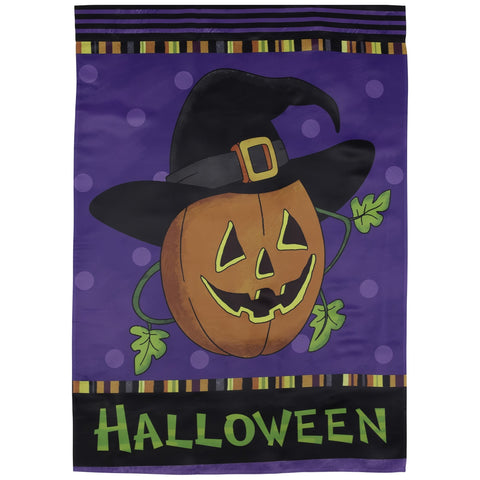 Happy Halloween Pumpkin in a Witch Hat Outdoor House Flag 28" X 40"