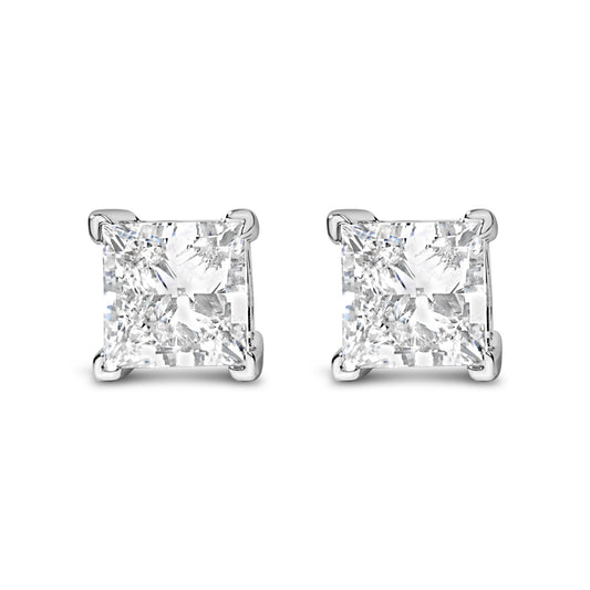 14K White Gold 1 1/2 Cttw Princess Cut Lab-Grown Diamond Solitaire Stud Earrings (F-G Color, VS2-SI1 Clarity)