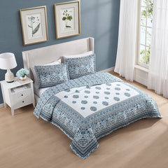 Bebejan Aquamarine Medallion 3 Piece Reversible Quilted Coverlet Set