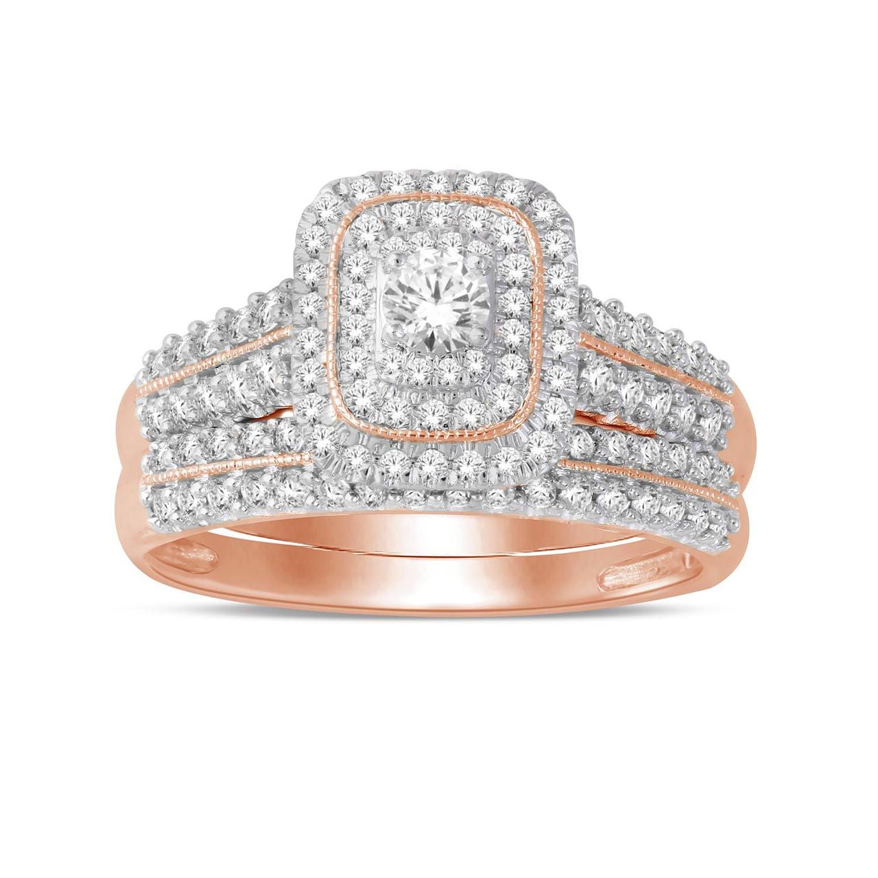  May & June 1ct TDW Diamond Halo Bridal Ring Set - Pink - Bonton