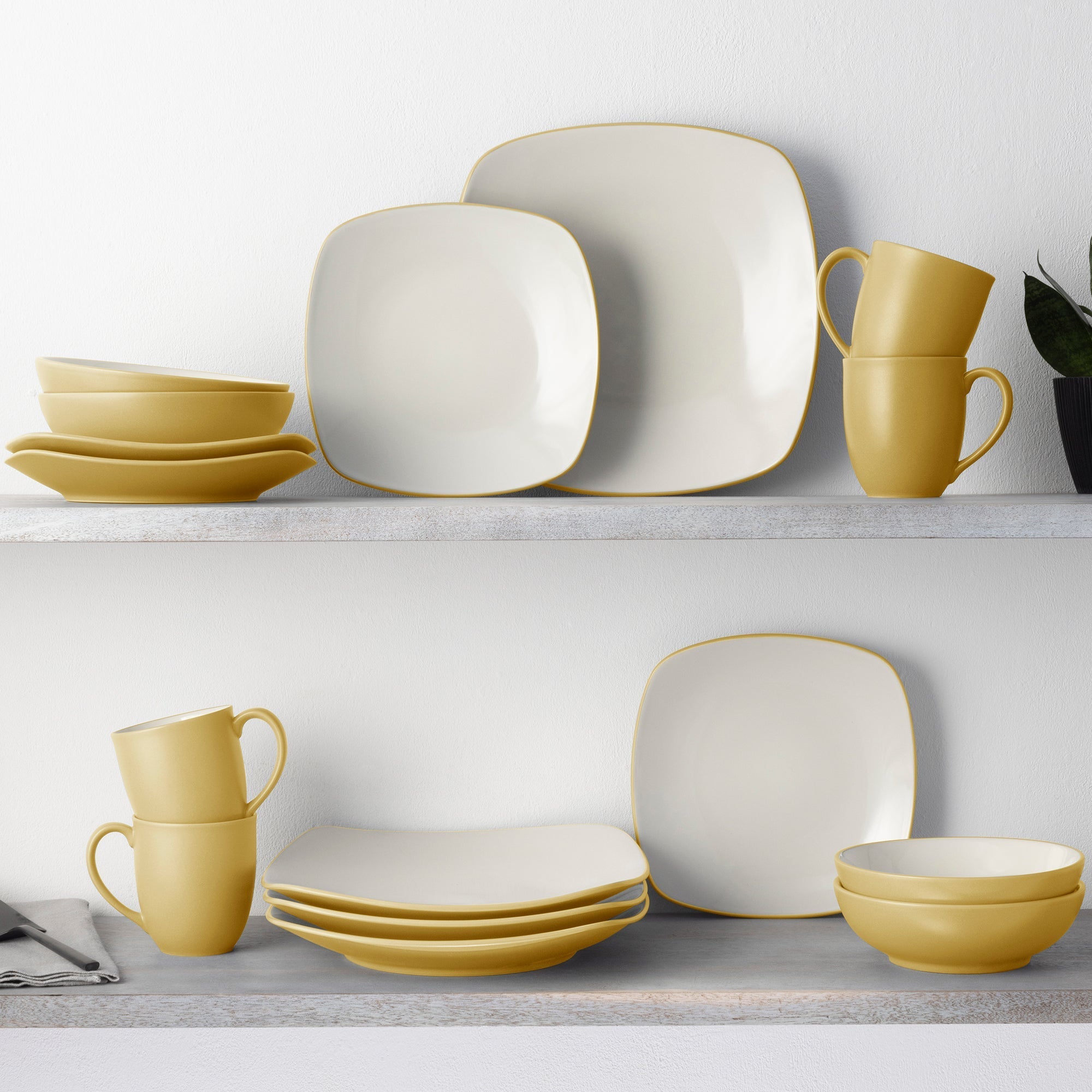  Noritake Colorwave 16-Piece Square Dinnerware Set, Service for 4 - Mustard - Bonton