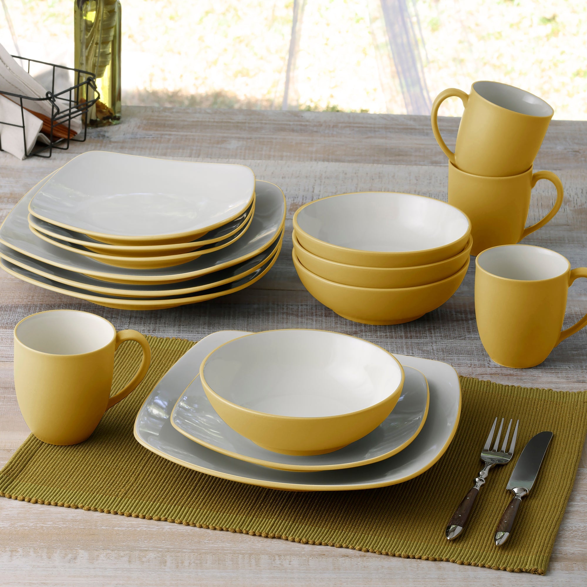  Noritake Colorwave 16-Piece Square Dinnerware Set, Service for 4 - Mustard - Bonton