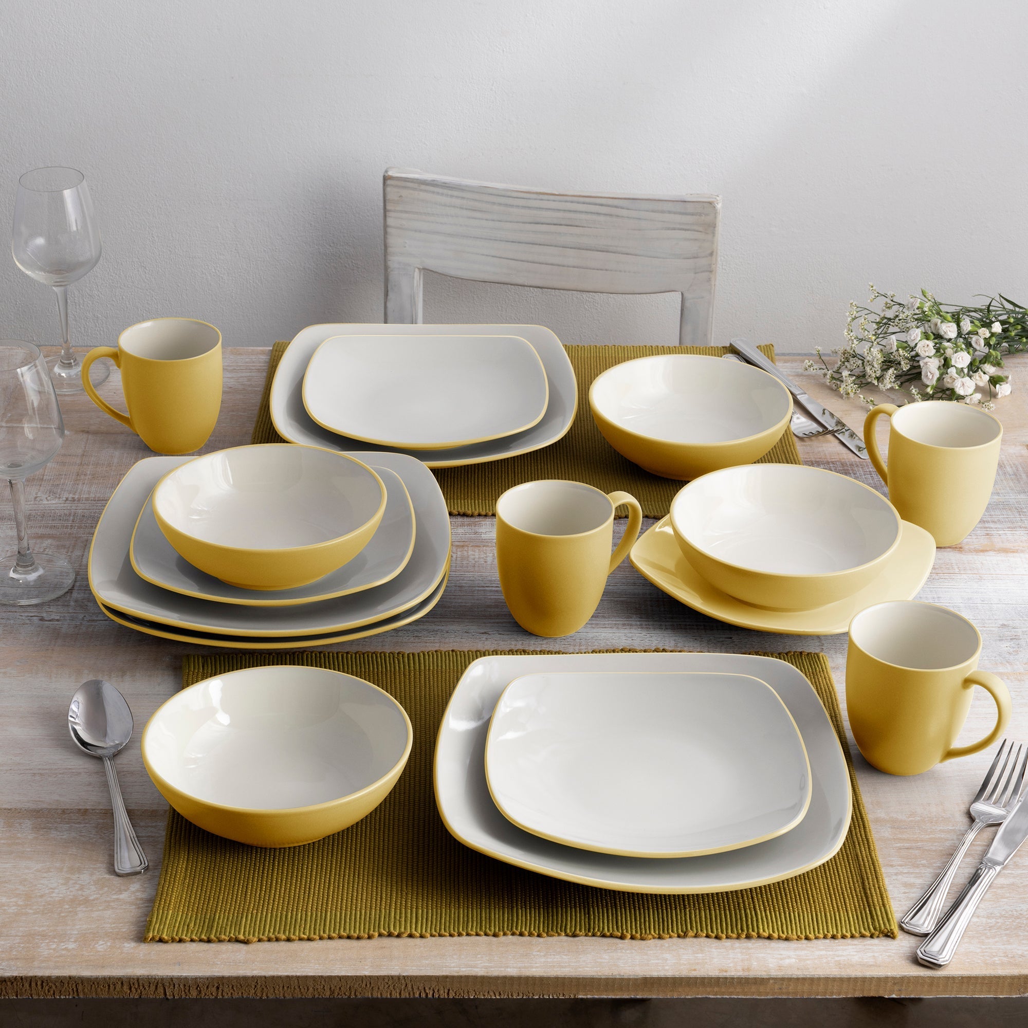  Noritake Colorwave 16-Piece Square Dinnerware Set, Service for 4 - Mustard - Bonton