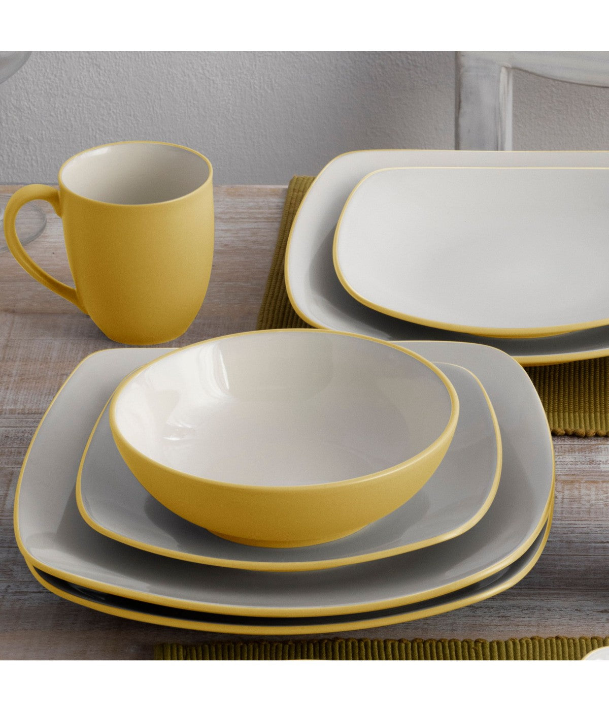  Noritake Colorwave Set of 4 Square Dinner Plates - Mustard - Bonton