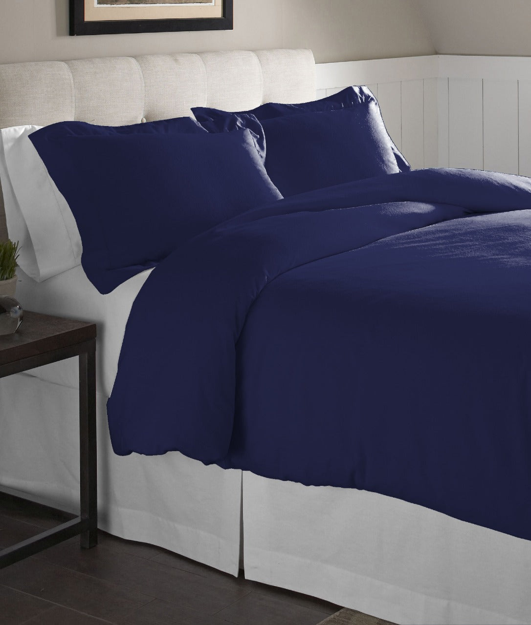  Pointehaven Solid & Print Flannel Duvet Sets Navy - Navy - Bonton