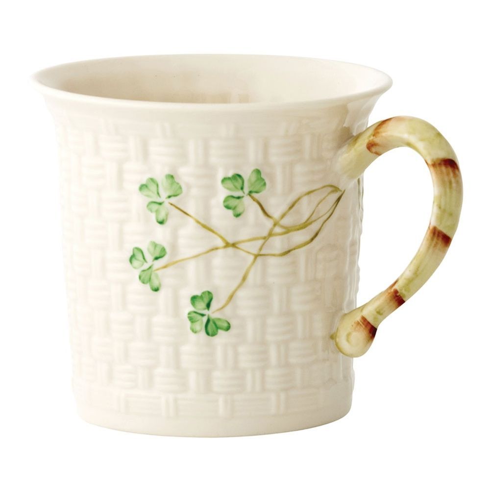  Belleek Pottery Irish Shamrock Mug - Ivory/Green - Bonton