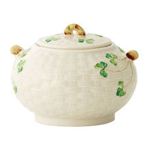  Belleek Pottery Irish Shamrock Sugar Bowl - Ivory/Green - Bonton