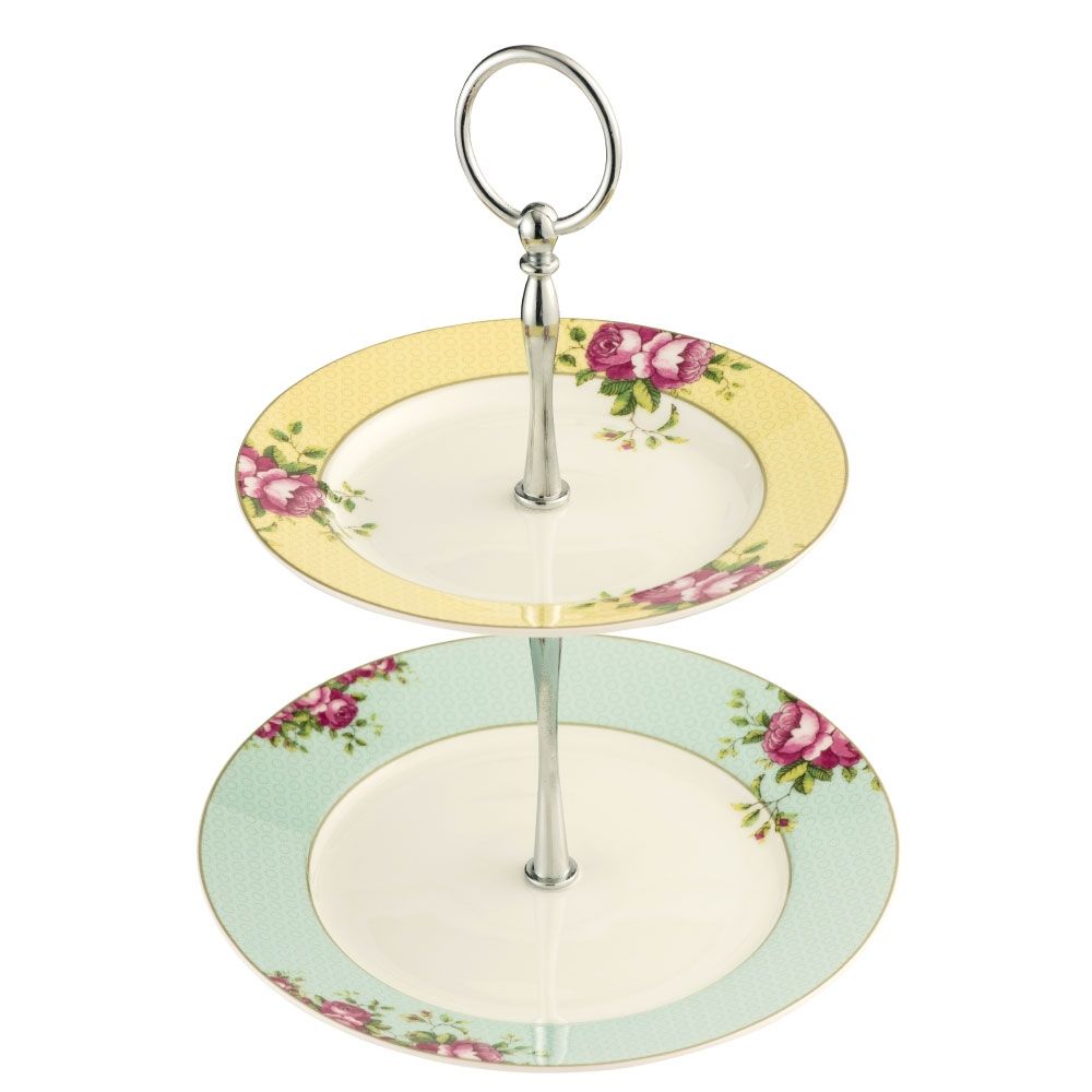  Aynsley China Archive Rose Two Tier Cake Stand - Multi - Bonton