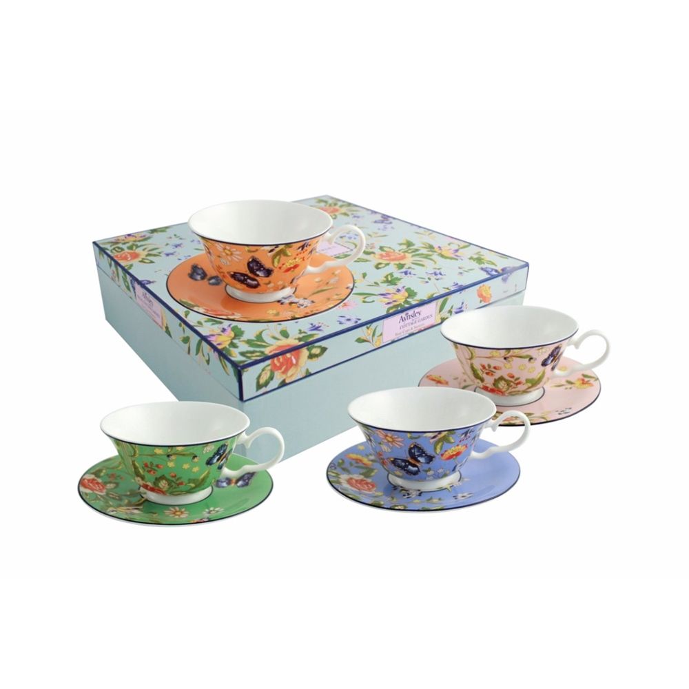  Aynsley China Cottage Garden Teacup & Saucers Set of 4 - Multi - Bonton