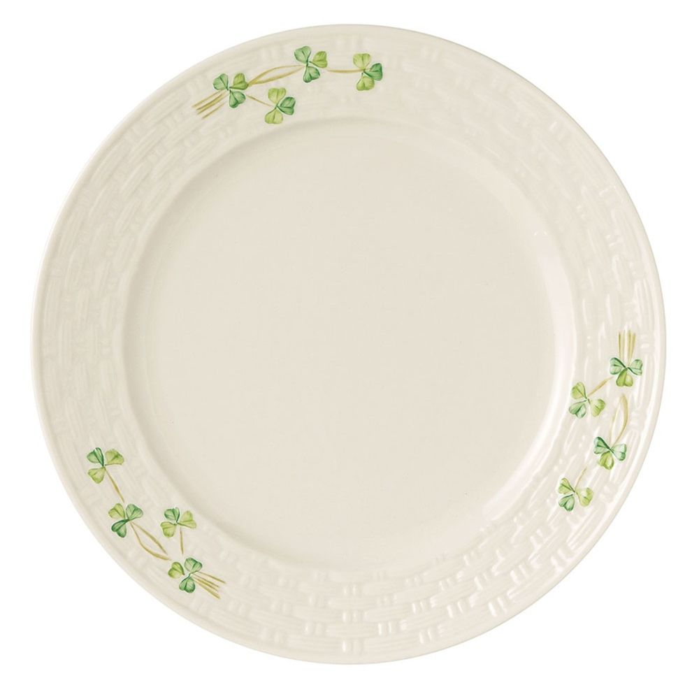  Belleek Pottery Irish Shamrock Dinner Plate - Ivory/Green - Bonton