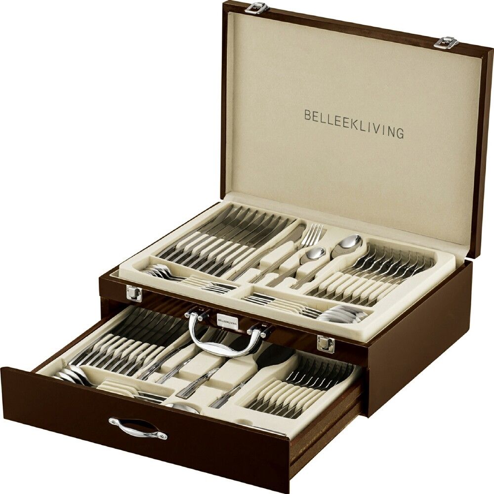  Belleek Living Occasions 72 Piece Cutlery Set with Hardwood Case - Stainless Steel - Bonton