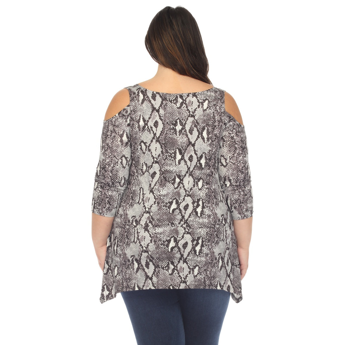  White Mark Plus Size Snake Print Cold Shoulder Tunic - 1X - Bonton