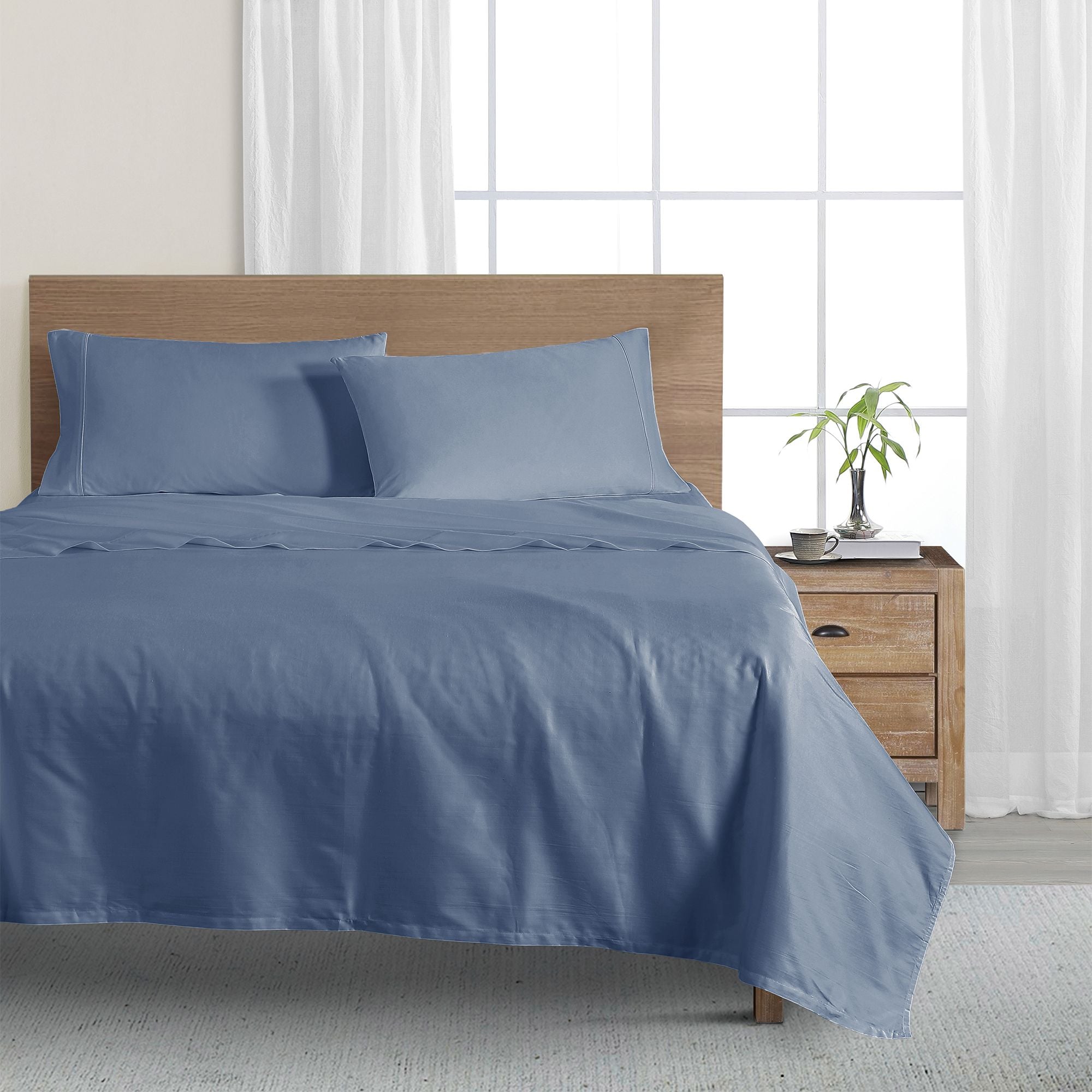  WellBeing By Sunham Solid 800 Thread Count Sheet Set - Blue - Bonton