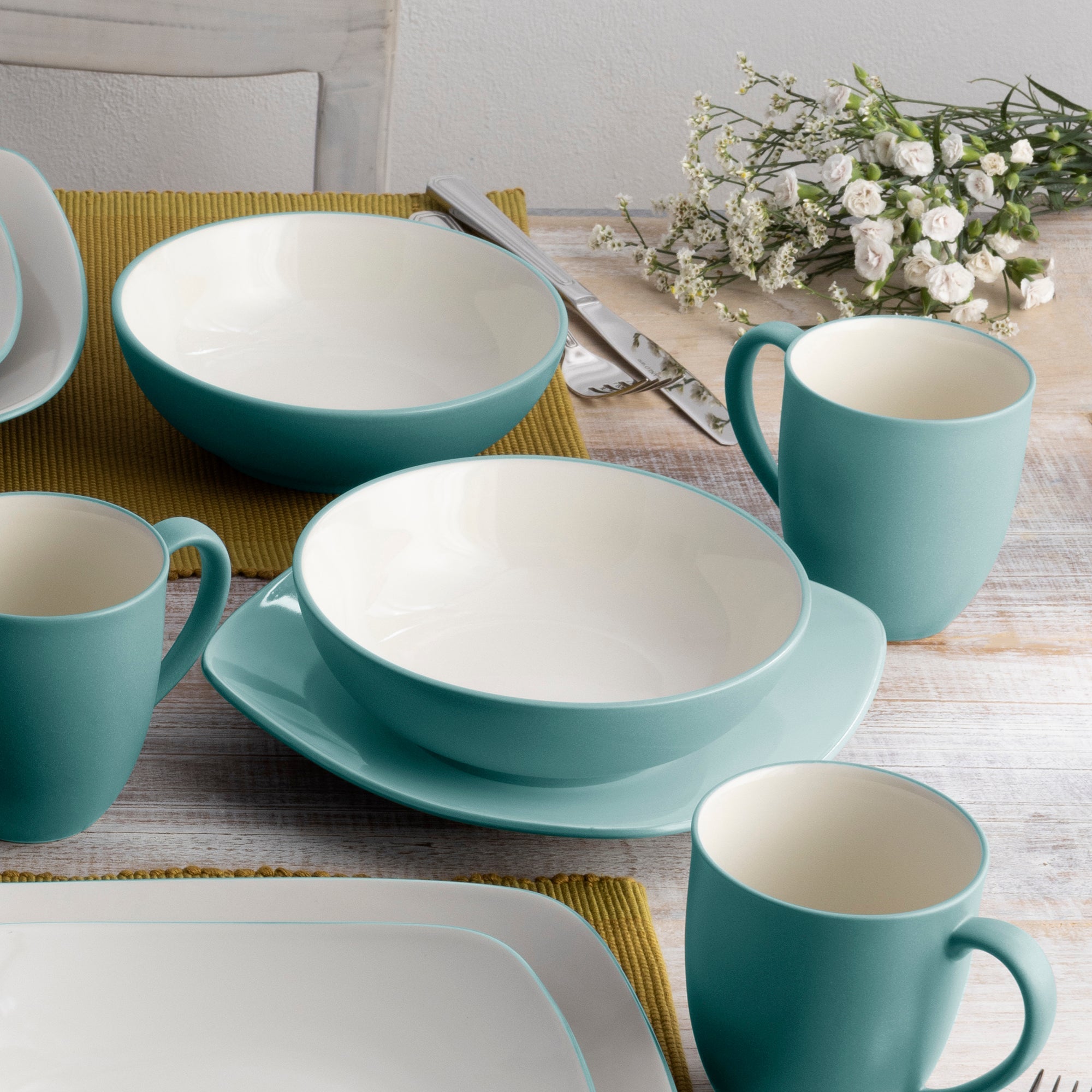  Noritake Colorwave 16-Piece Square Dinnerware Set, Service for 4 - Turquoise - Bonton