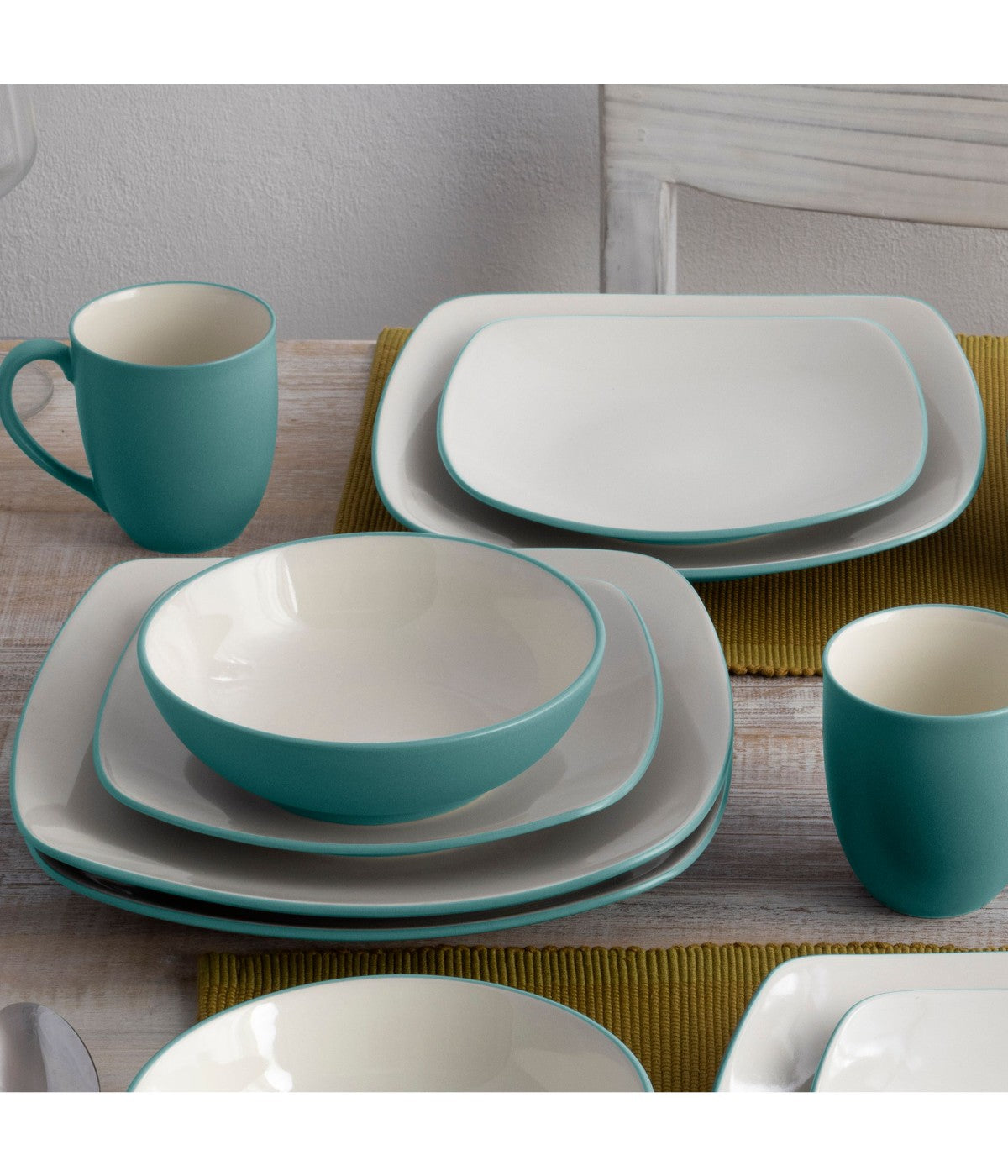  Noritake Colorwave Set of 4 Square Dinner Plates - Turquoise - Bonton