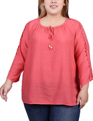 Plus Size 3/4 Sleeve Crochet Detail Blouse