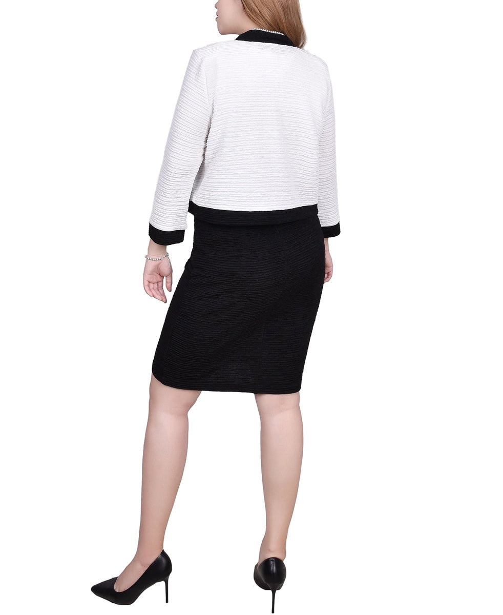  NY Collection 3/4 Sleeve Textured Knit 2 Piece Dress Set - Black Lemon - Bonton