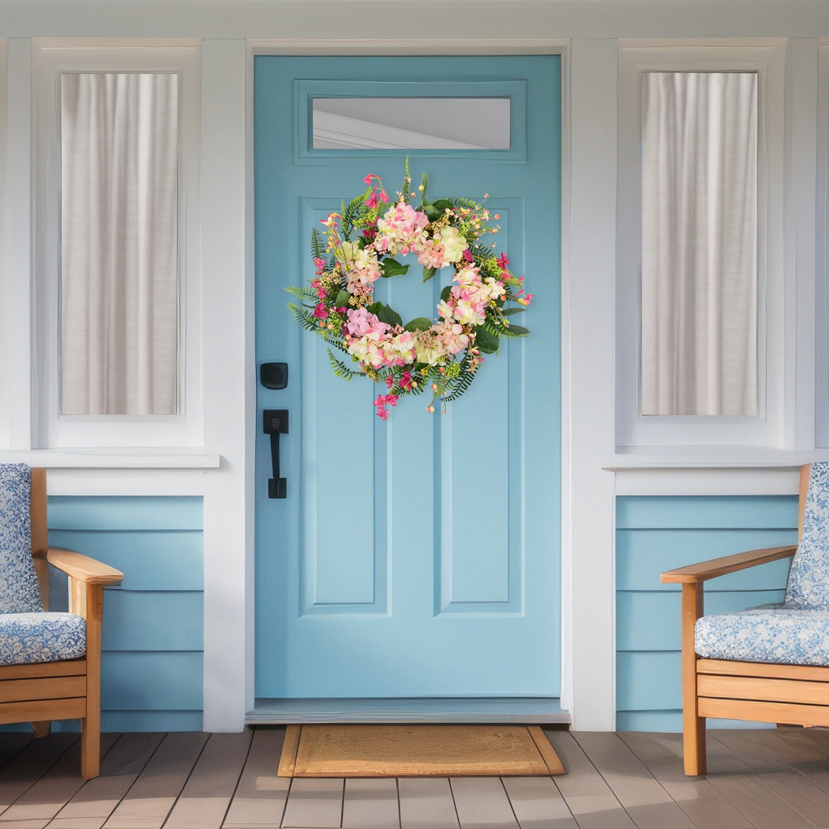  Northlight Hydrangea  Berry and Fern Artificial Spring Floral Wreath  Pink - 20-Inch - Default Title - Bonton