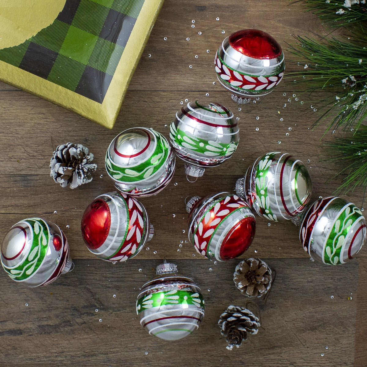  Northlight Glitter Striped Glass Christmas Ornaments - 2.75