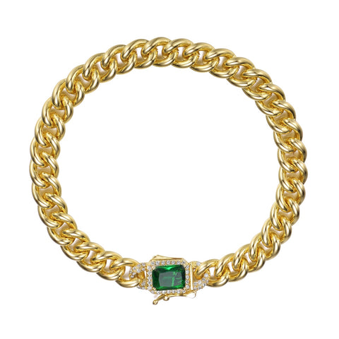 14k Yellow Gold Plated Cubic Zirconia Halo Cluster Curb Chain Bracelet