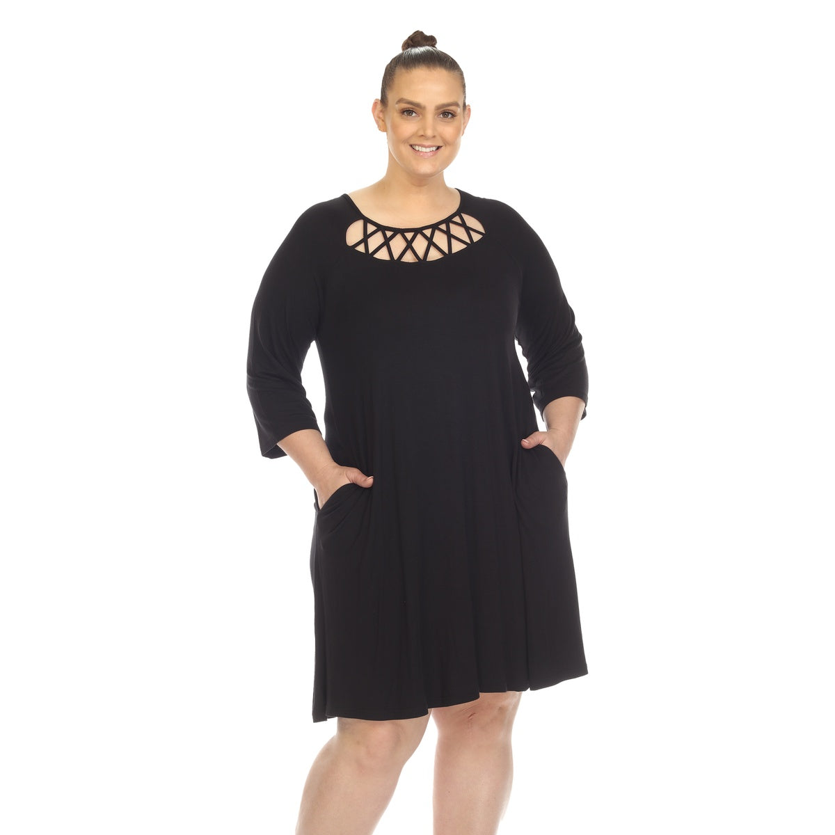  White Mark Plus Size Criss Cross Neckline Swing Midi Dress - 1X - Bonton