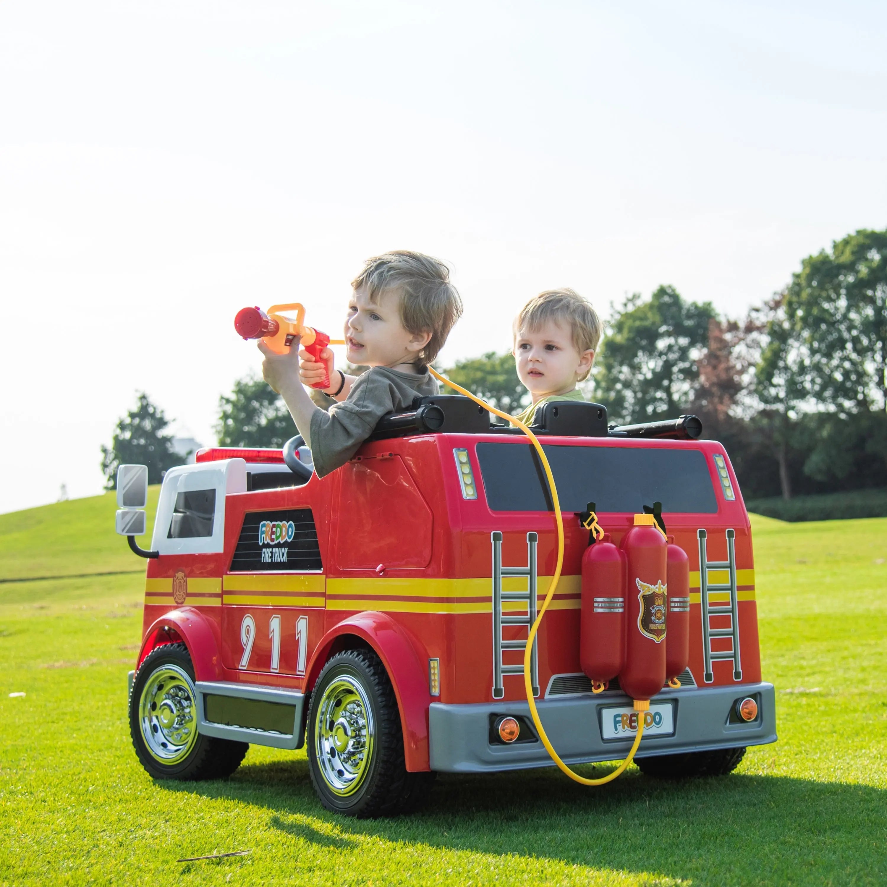  Freddo 24V Freddo Fire Truck 2-Seater Ride On - Red - Bonton