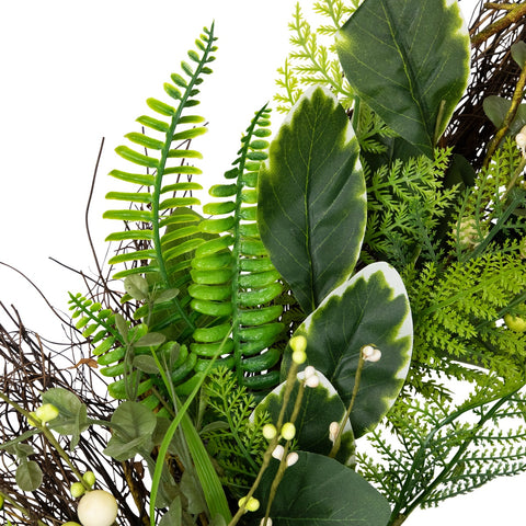 Green and Brown Foliage Artificial Spring Wreath With Nest - 24" - Unlit