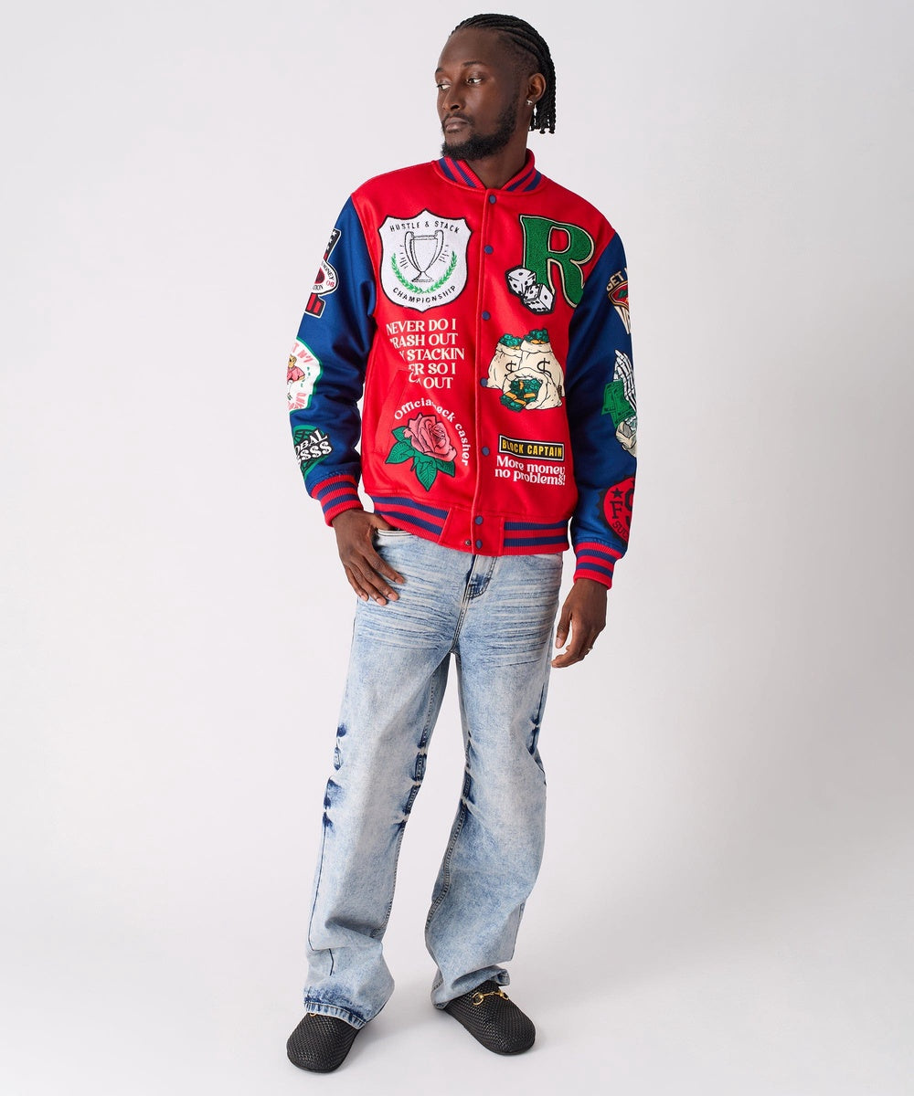  Reason Clothing Captain Varsity Jacket - Red - RED - Bonton