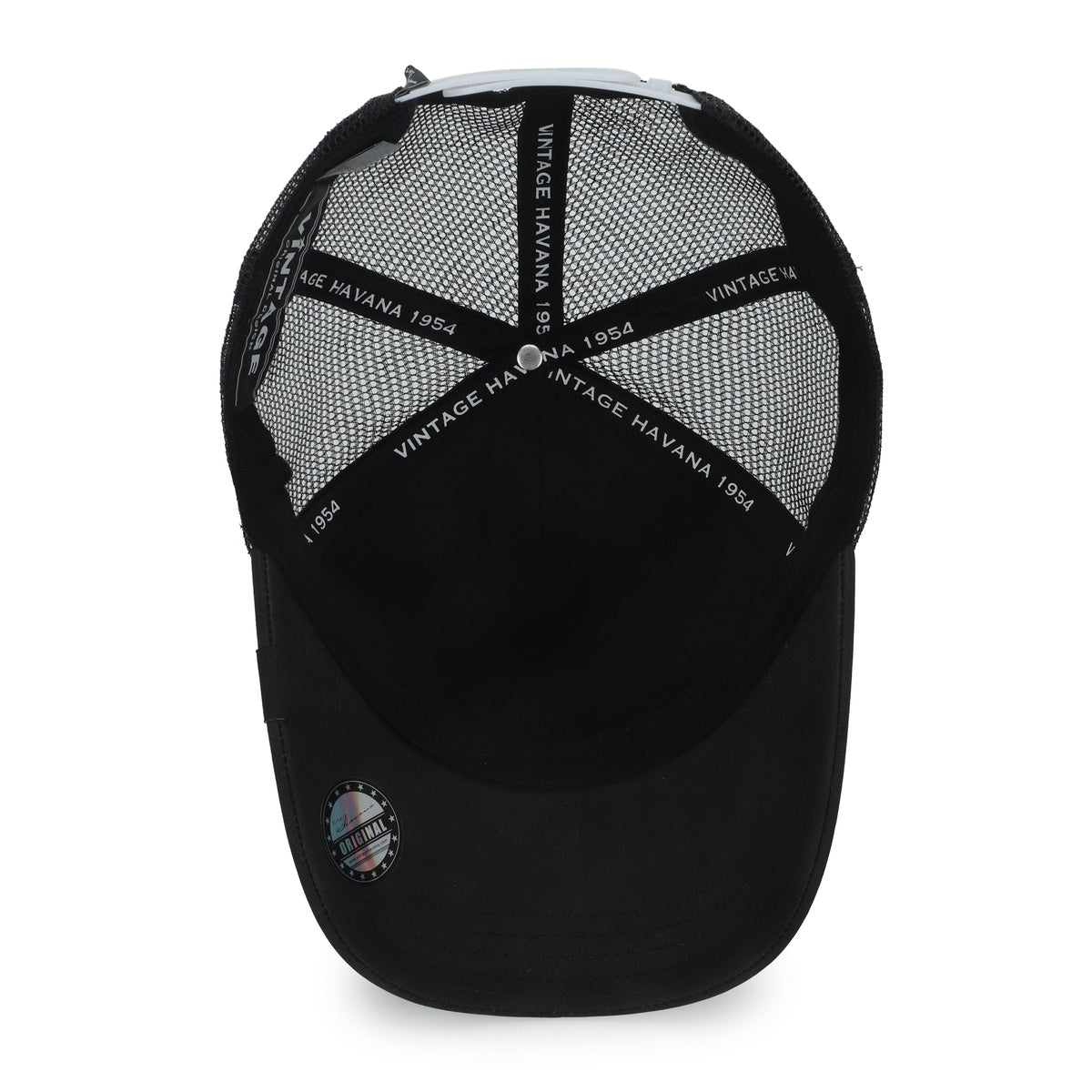  Vintage Havana Vintage Havana Trucker Hat for Women & Men – Black Faux Nubuck Leather & Mesh Adjustable Cap With White Cracked Leather Star - Default Title - Bonton
