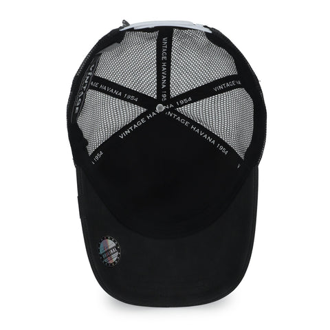 Vintage Havana Trucker Hat for Women & Men – Black Faux Nubuck Leather & Mesh Adjustable Cap With White Cracked Leather Star