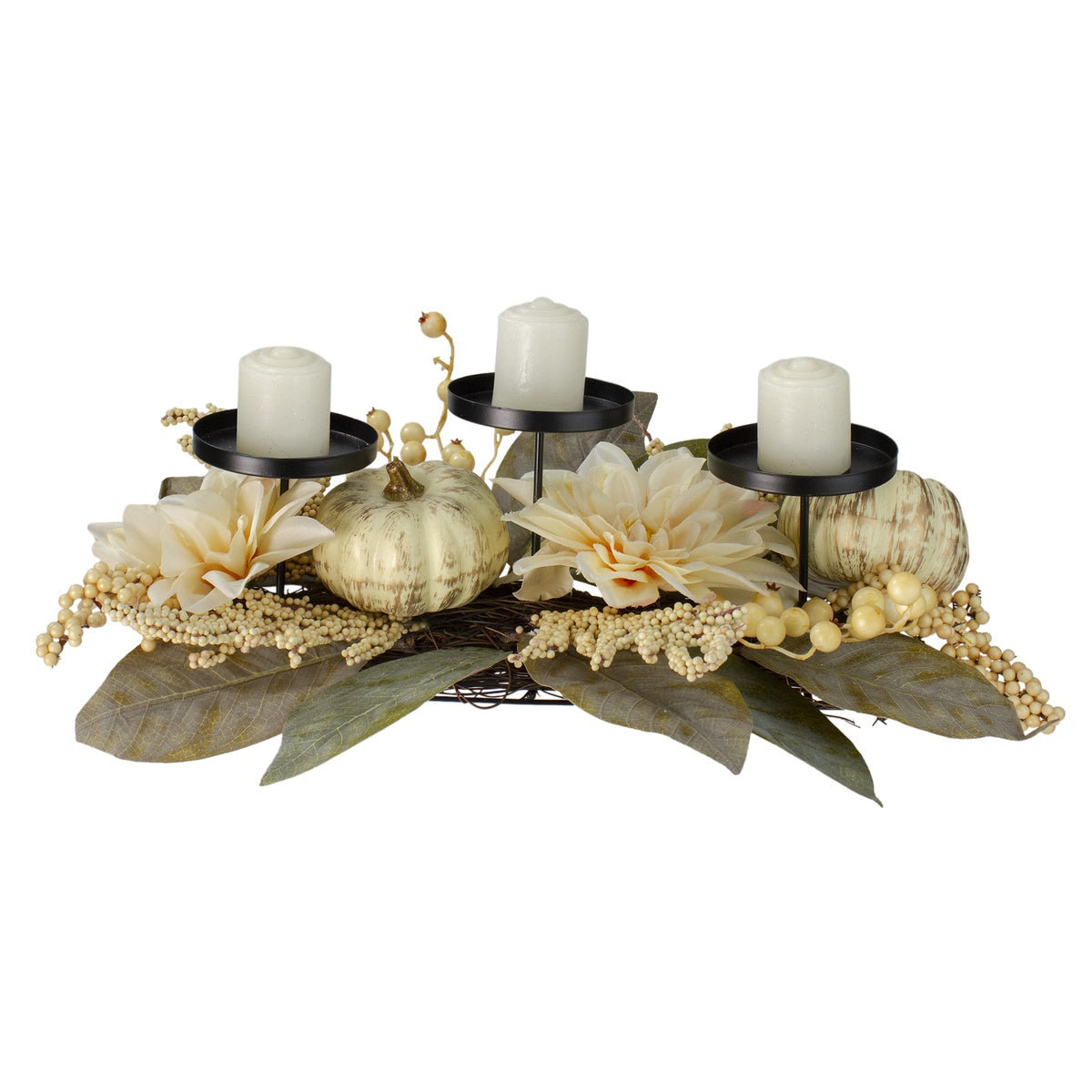  Northlight Dahlia and Pumpkin Fall Harvest Candle Holder Centerpiece - 21