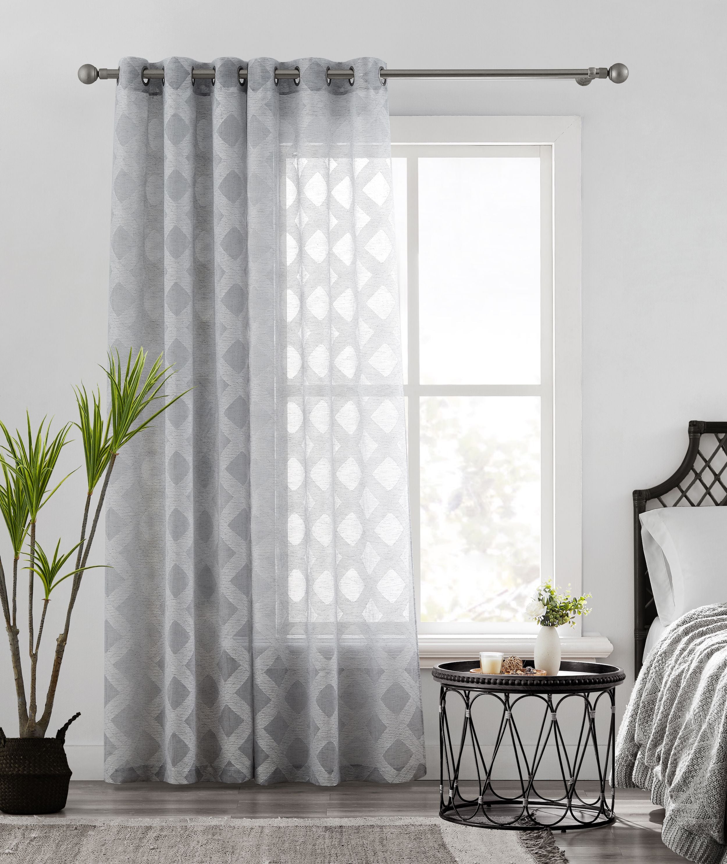  Dainty Home Diamonds Window Curtain Panel Pair - Silver - Bonton