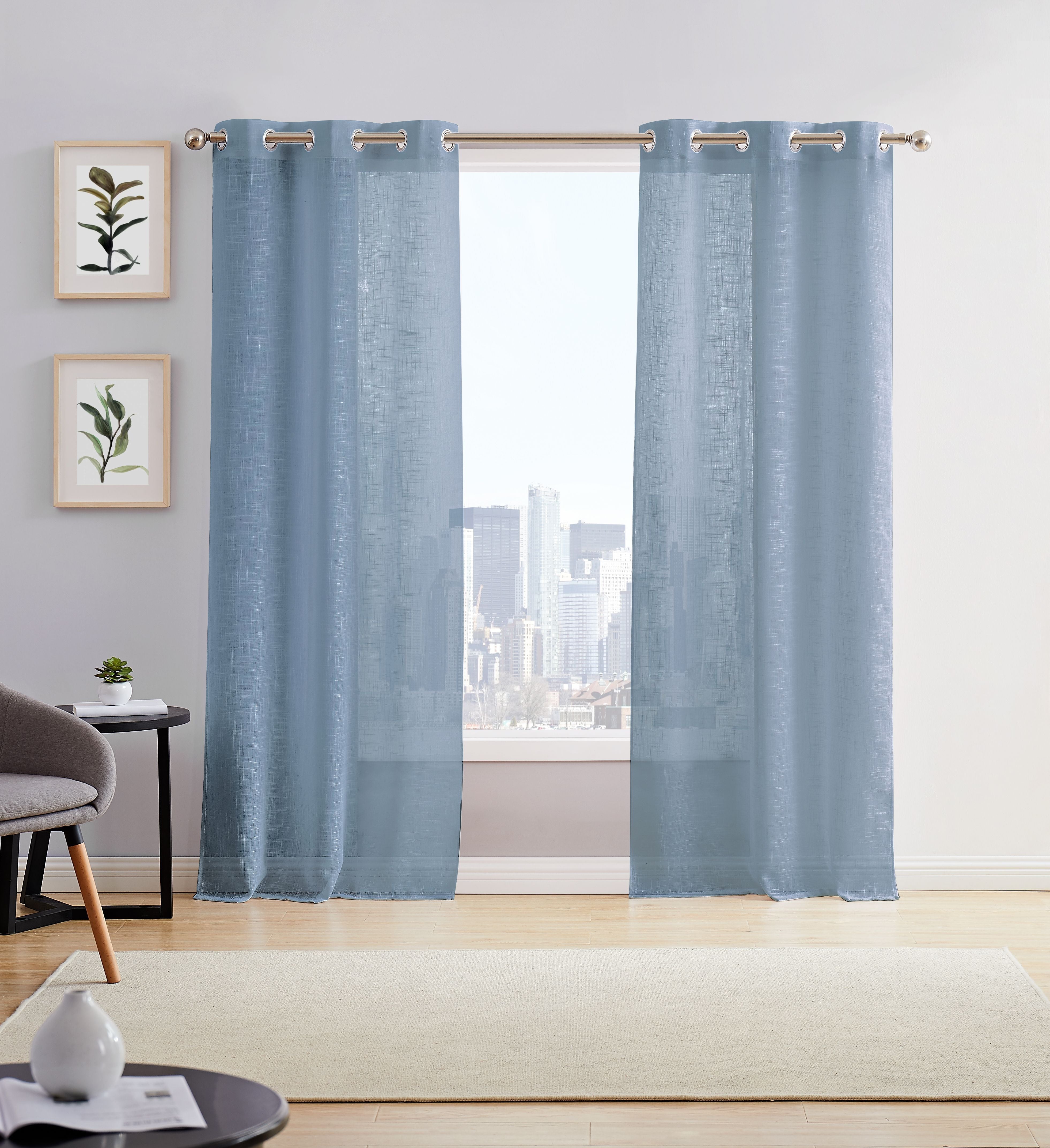  Dainty Home Hannah Curtain Panel Pair - Blue - Bonton