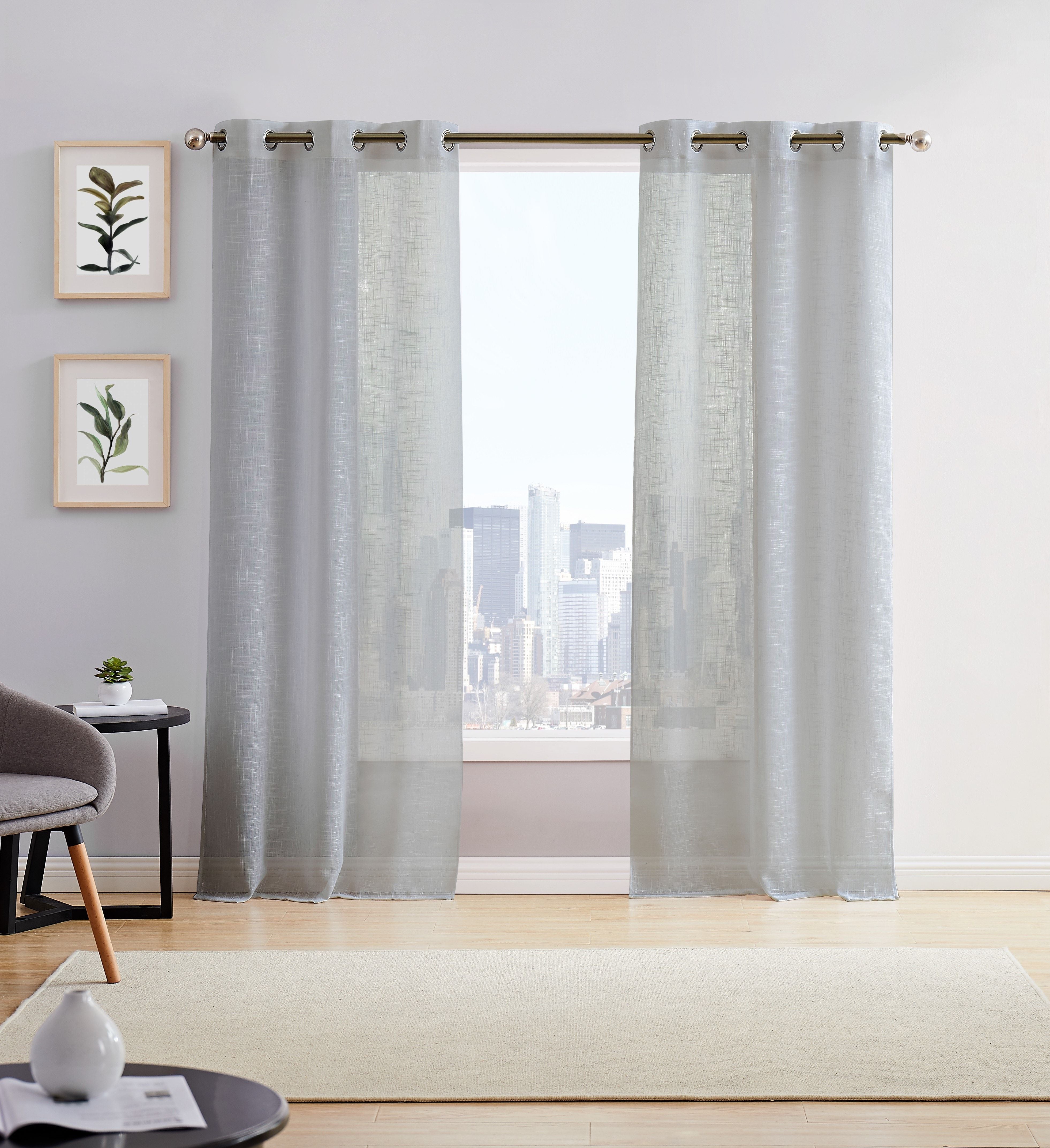  Dainty Home Hannah Curtain Panel Pair - Grey - Bonton