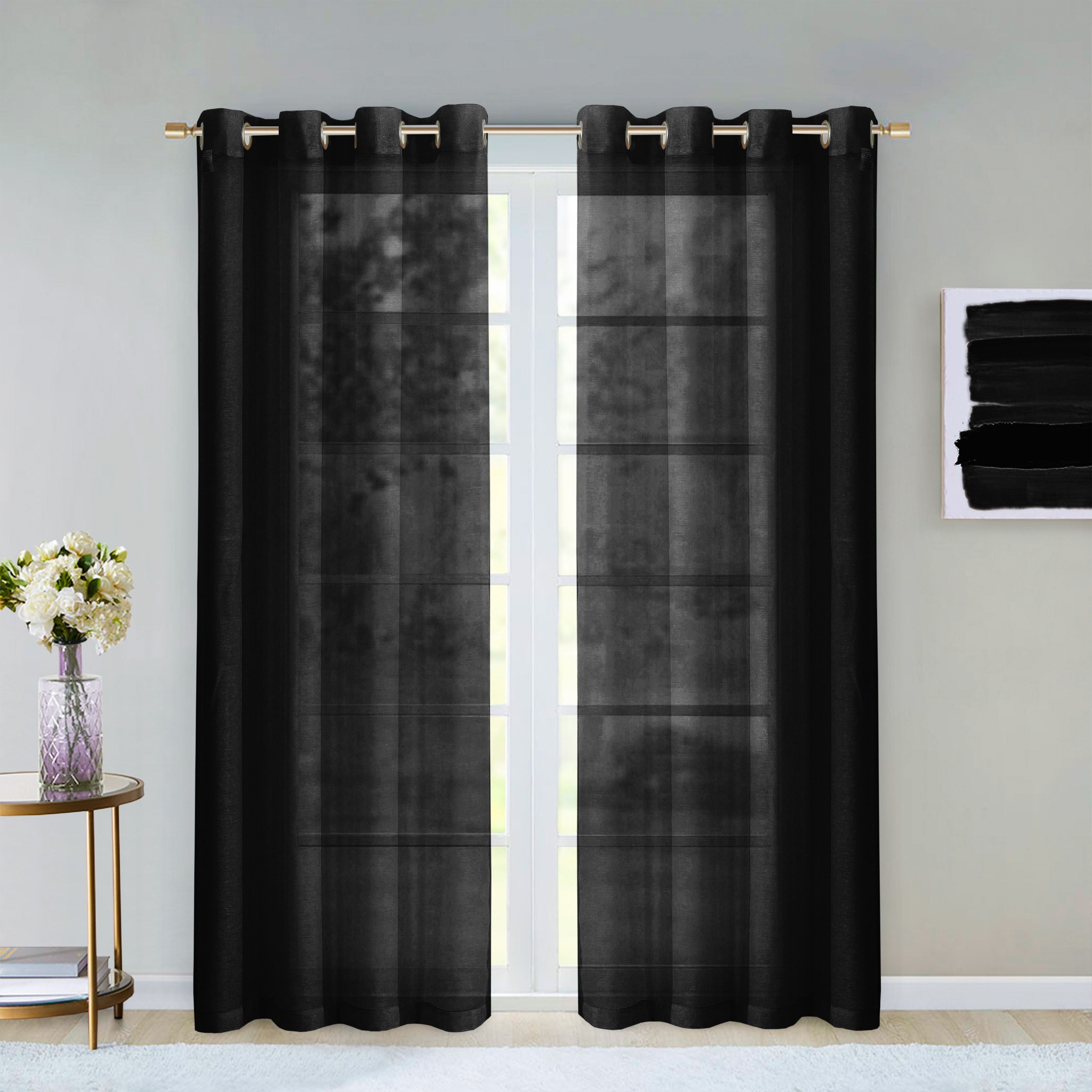  Dainty Home Malibu Curtain Panel Pair - Black - Bonton