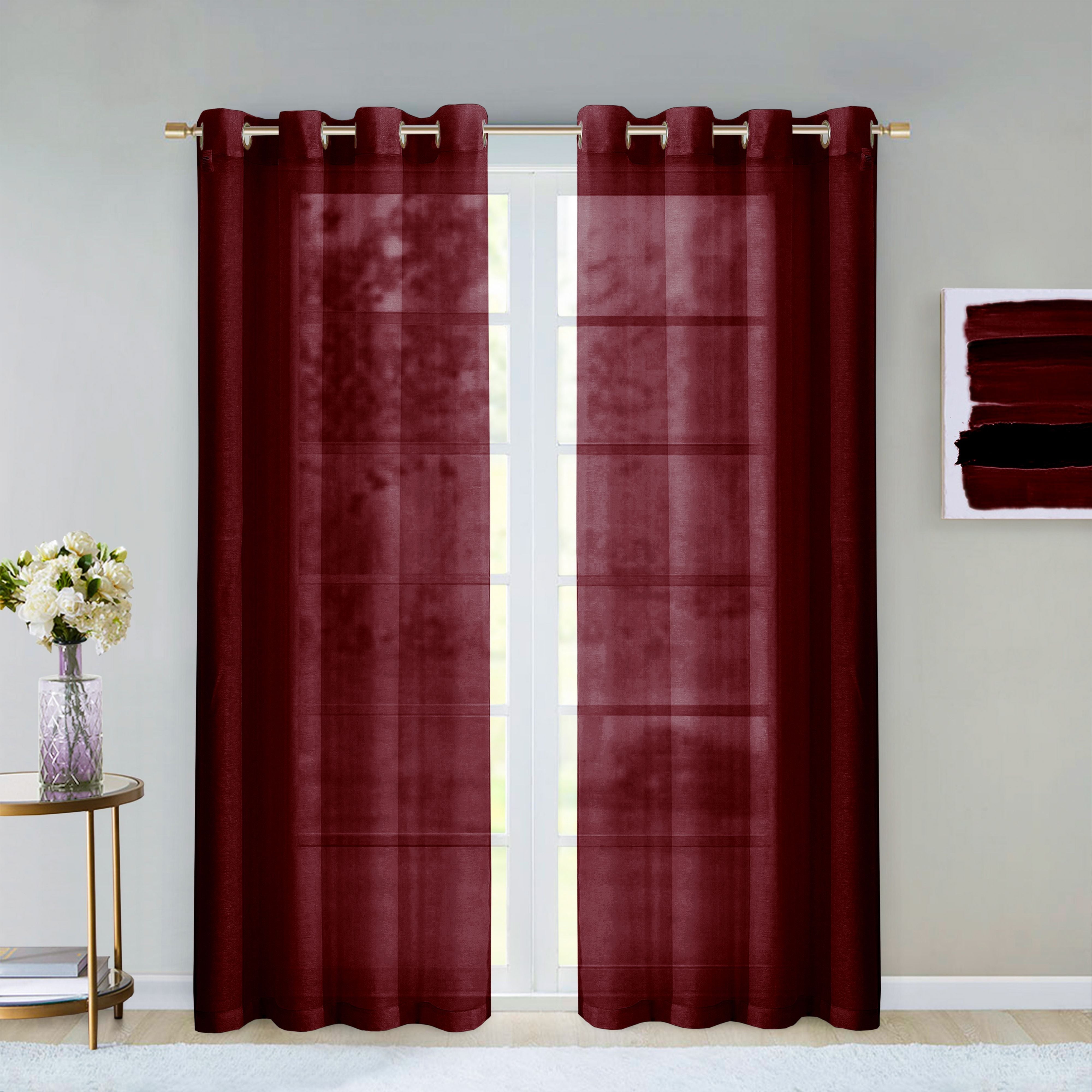  Dainty Home Malibu Curtain Panel Pair - Burgundy - Bonton