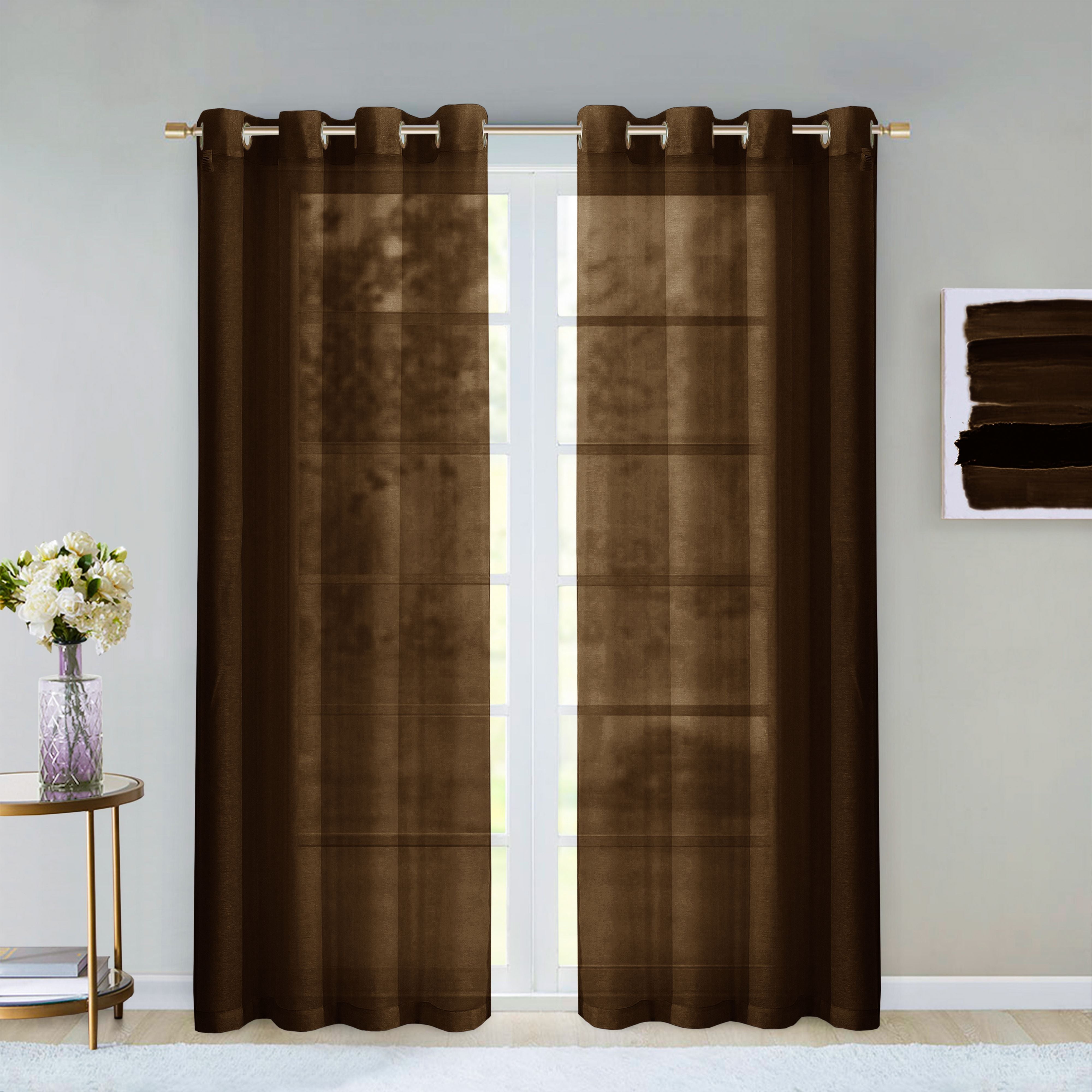  Dainty Home Malibu Curtain Panel Pair - Chocolate - Bonton