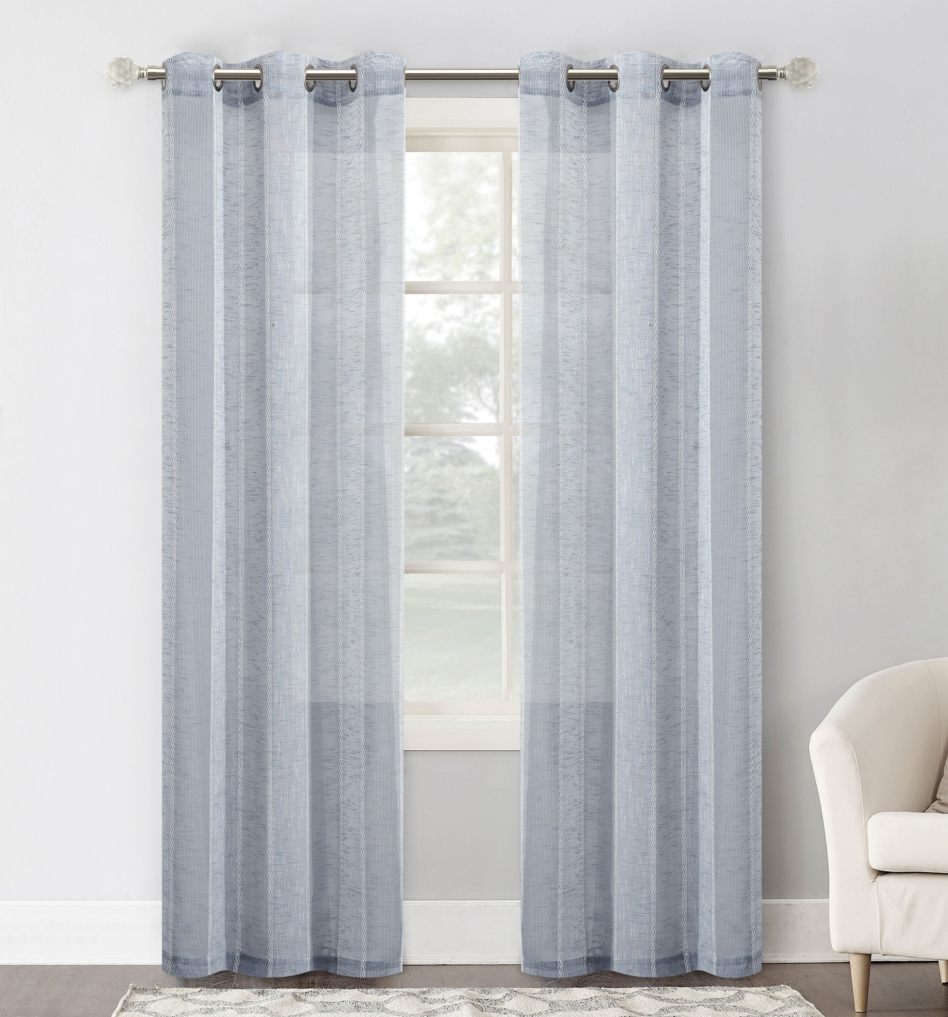  Dainty Home Megan Curtain Panel Pair - Silver - Bonton