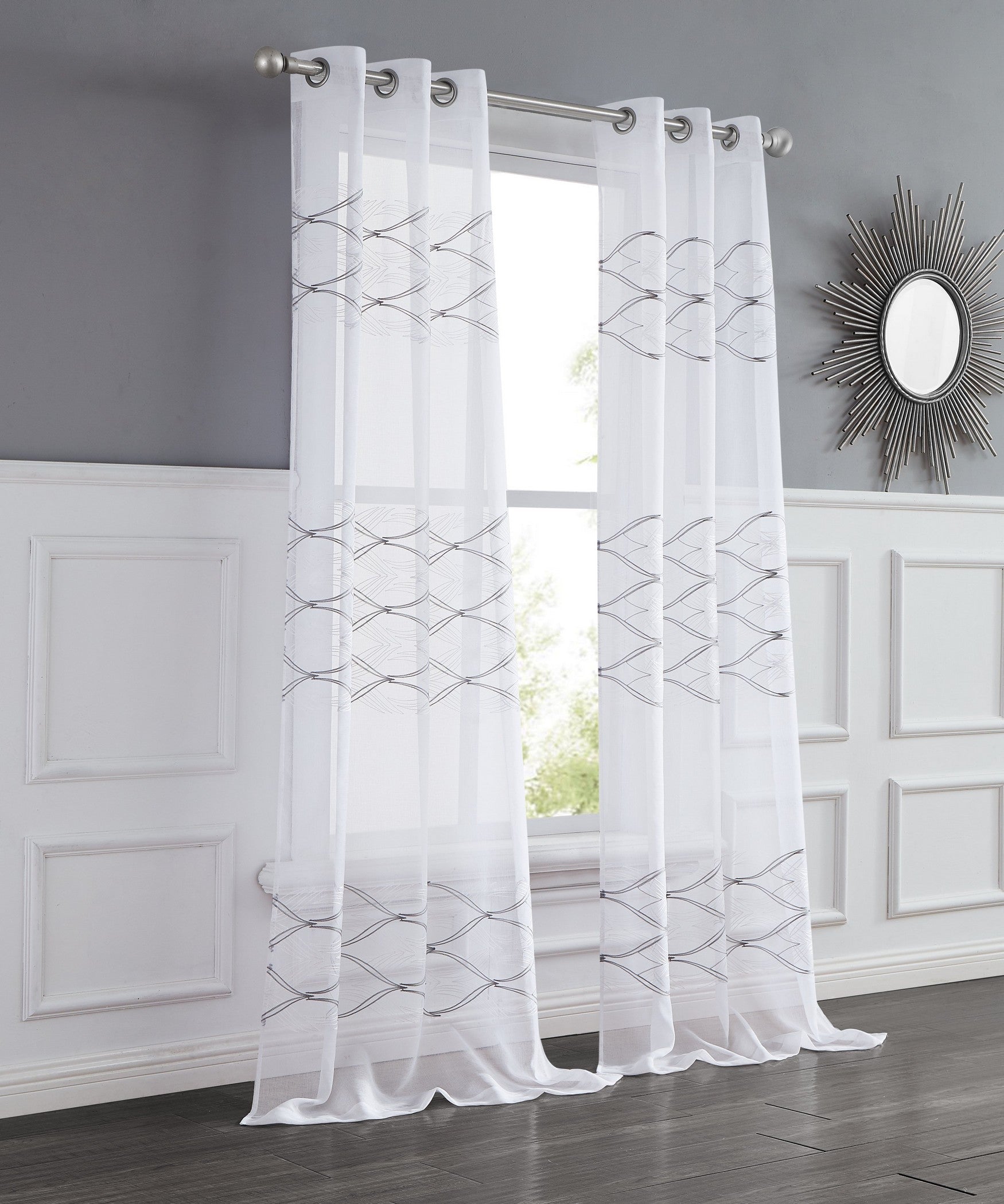  Dainty Home New Wave Curtain Panel Pair - Silver - Bonton