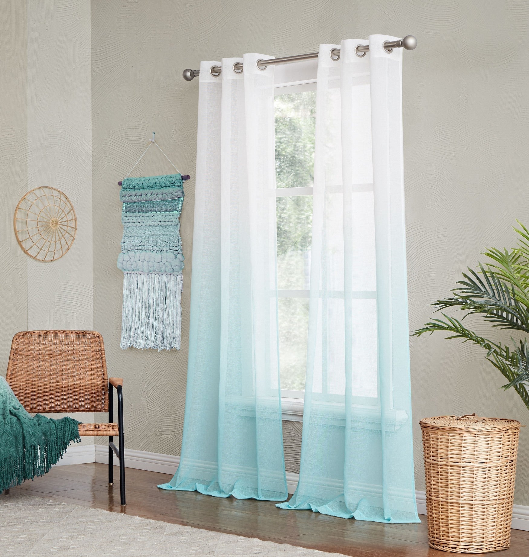  Dainty Home Shadow Curtain Panel Pair - Mint - Bonton