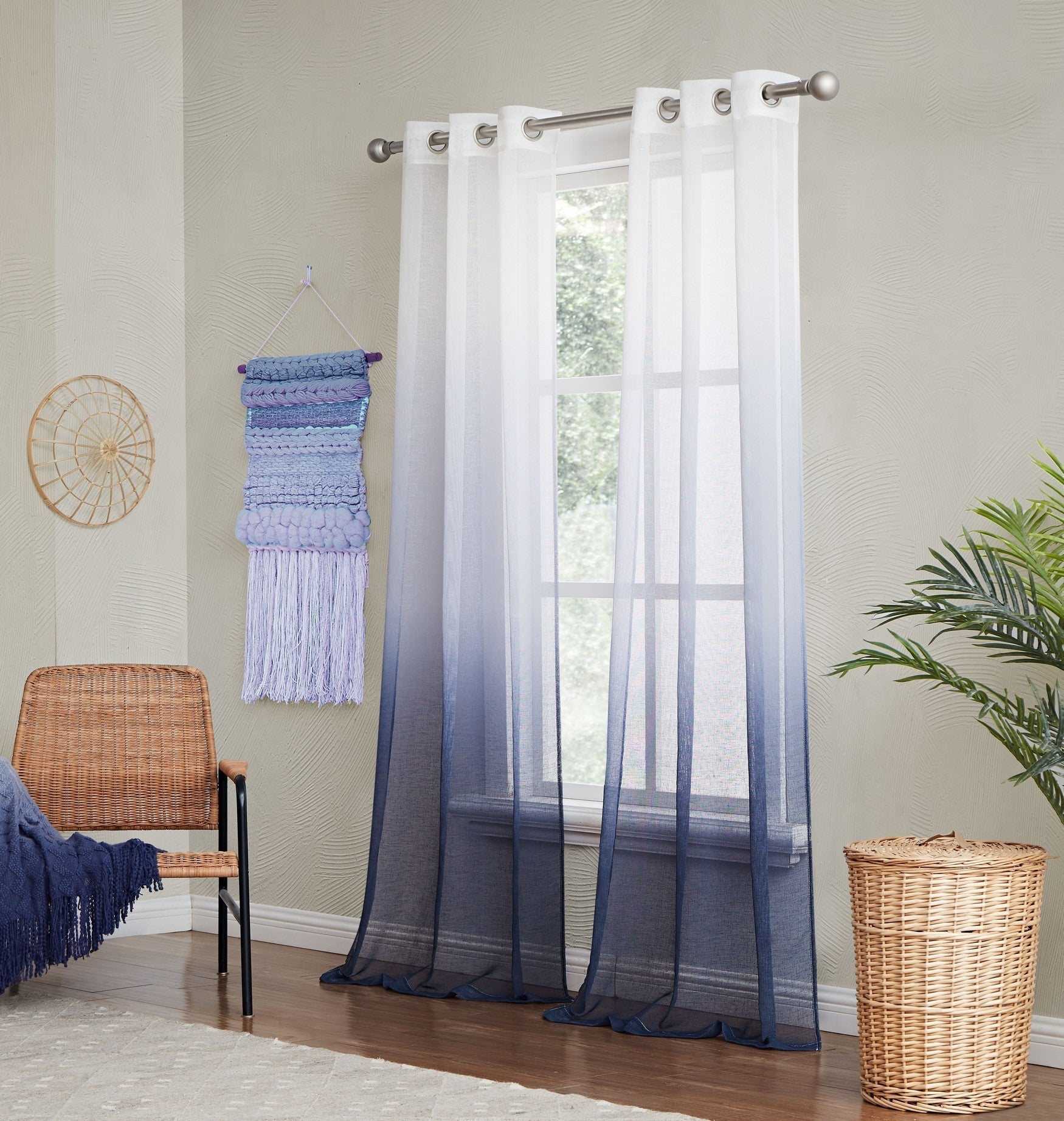  Dainty Home Shadow Curtain Panel Pair - Navy - Bonton