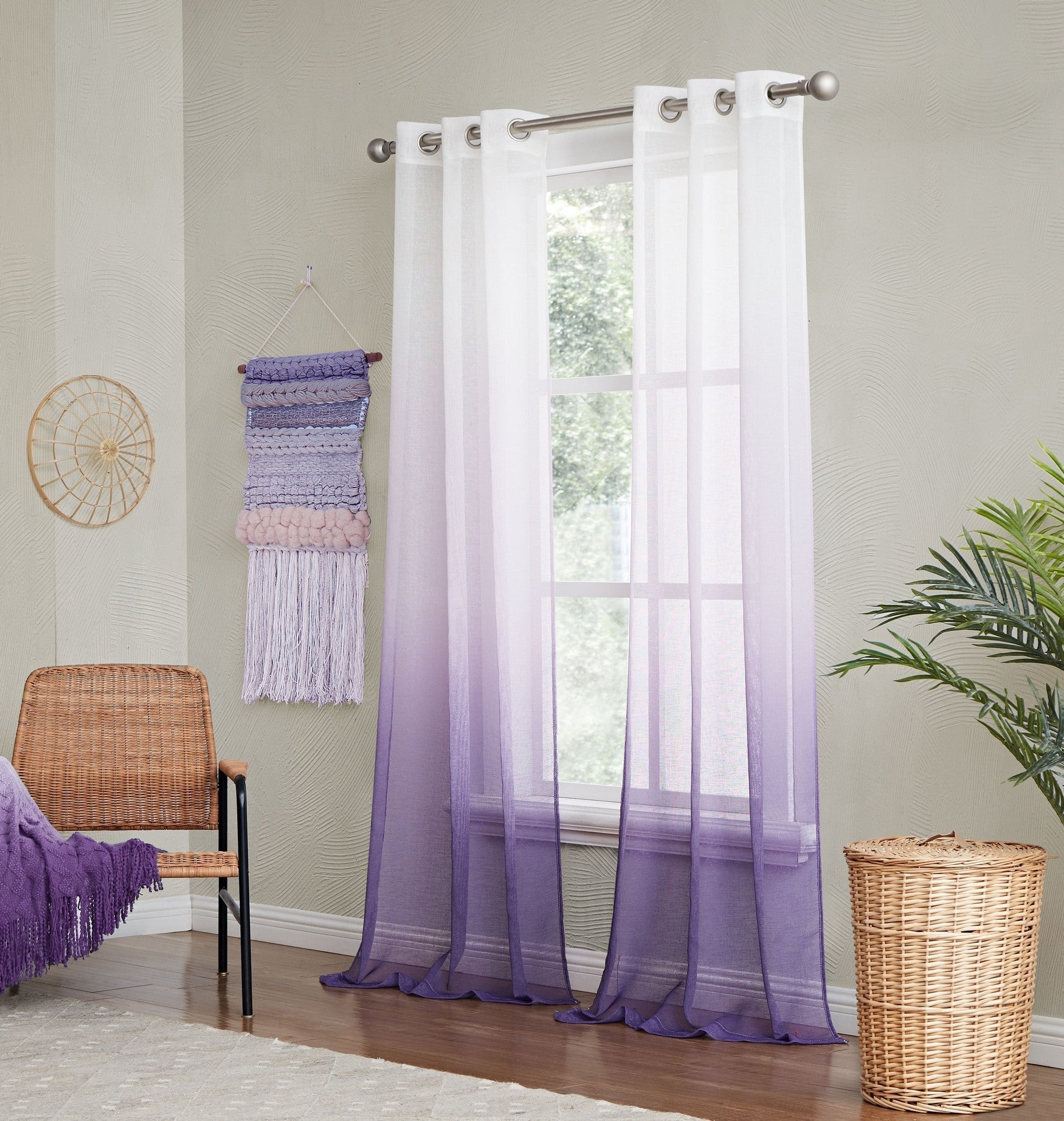  Dainty Home Shadow Curtain Panel Pair - Purple - Bonton