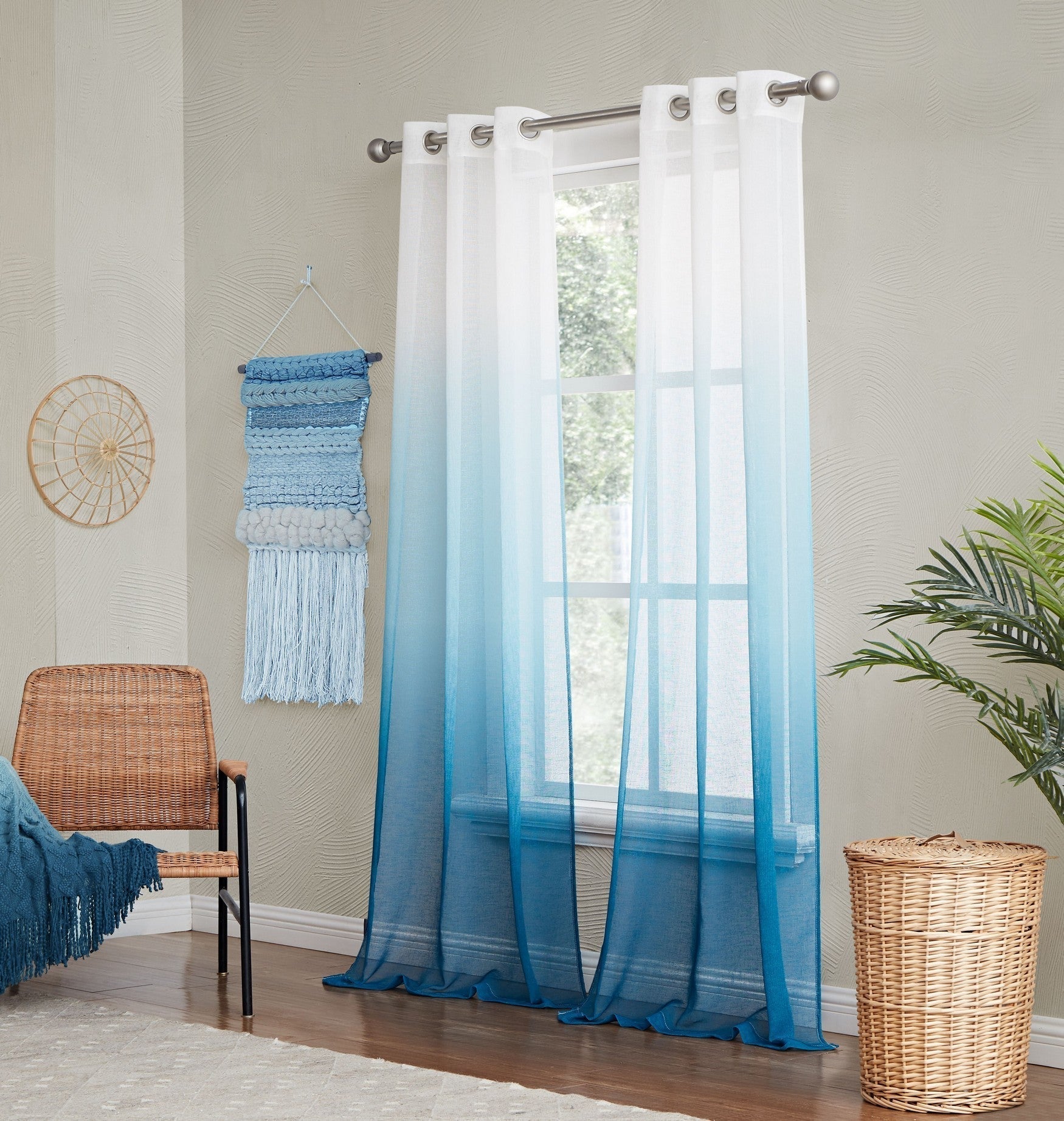  Dainty Home Shadow Curtain Panel Pair - Teal - Bonton