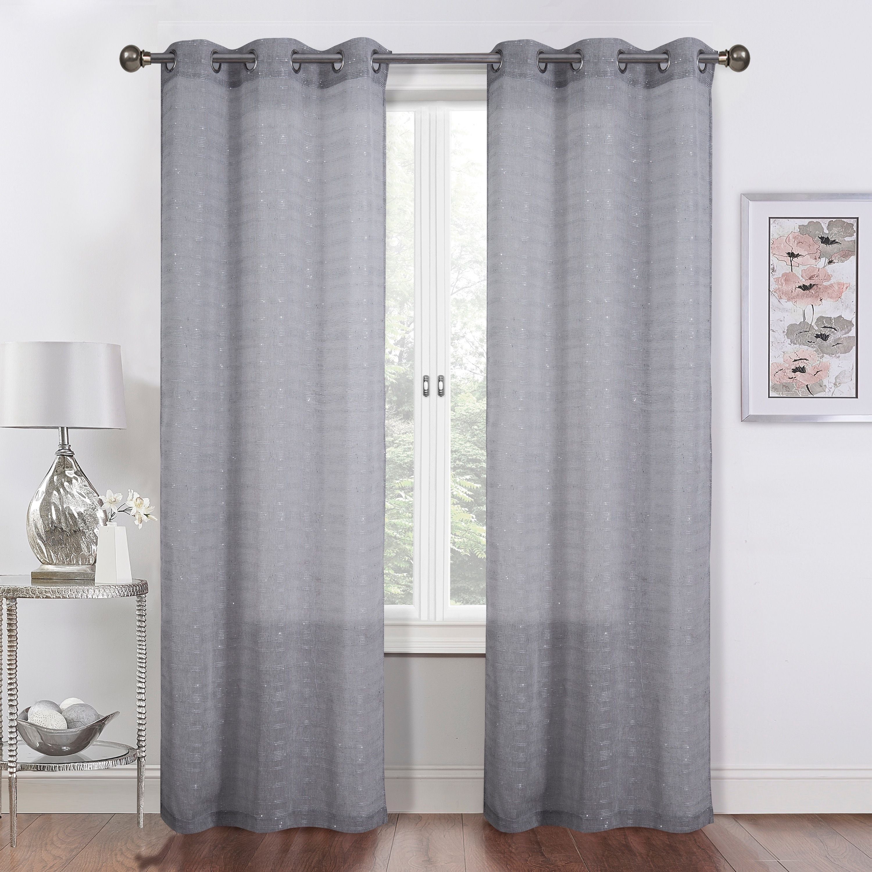  Dainty Home Shimmer Lurex Curtain Panel Pair - Grey - Bonton