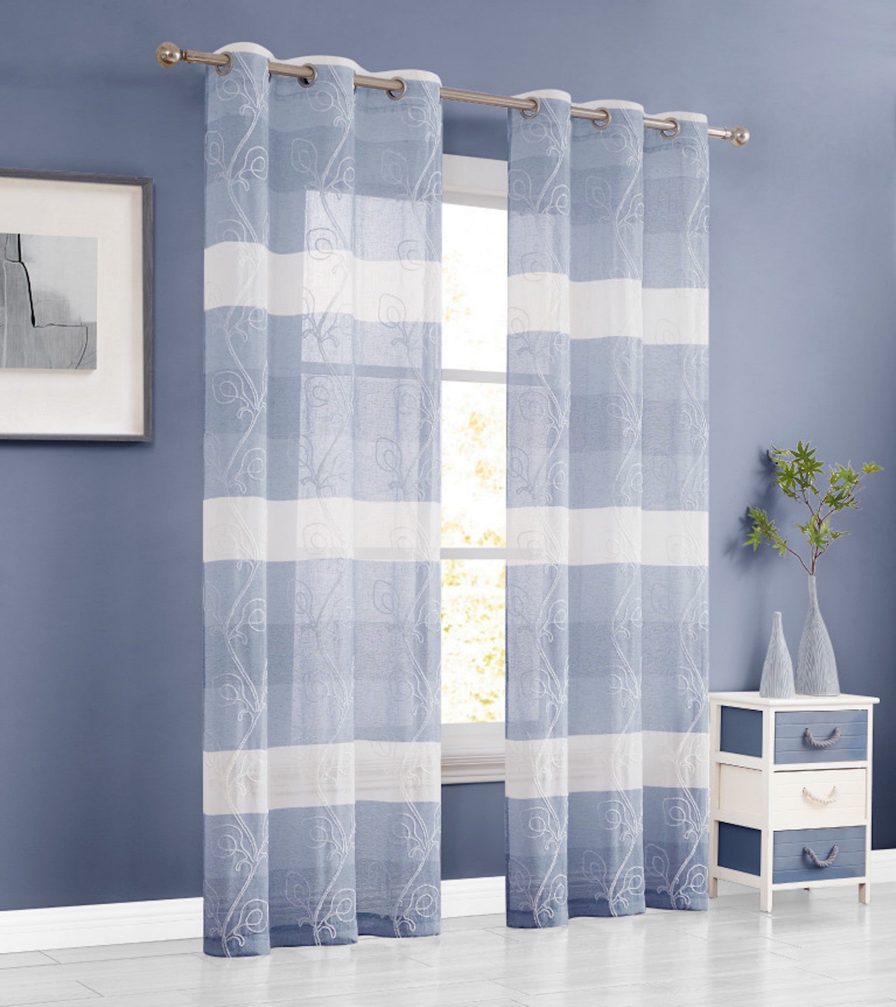  Dainty Home Silvia Curtain Panel Pair - Blue - Bonton